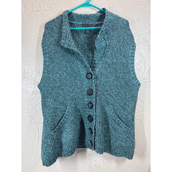 Nomadic Traders Cozy Sweater Vest Button Collar Teal Multi Womens Size XL - Picture 1 of 4
